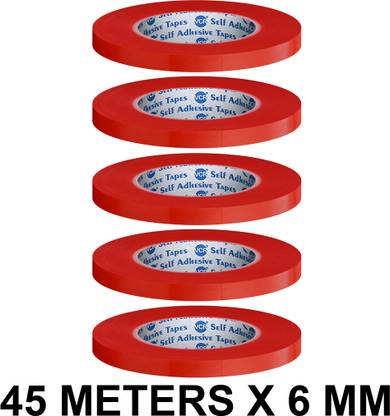 VCR RED Strong Acrylic Transparent Adhesive - Double Sided Heat Resistant - (Polyester Tape) - 45 Meters in Length - 6mm Width - 5 Roll Per Pack Handheld Red Acrylic Tape (Automatic)