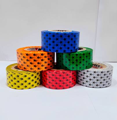 PERFECT TAPE Single Sided Adhesive 1 Inch 20 Meter Star Printed Gift Wrapping Tape (Manual)