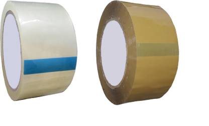 Elite Transparent & Brown Tape Roll (2Inch(48mm) x 60 meters, 2 Pieces) Ideal for Packaging & Sealing BOPP Self-Adhesive Tape (Manual)