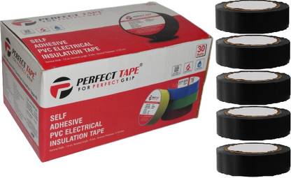 PERFECT TAPE PVC Tape Black Color Electrical Insulation Tape For Home Or Outdoor Use | Pack of 30