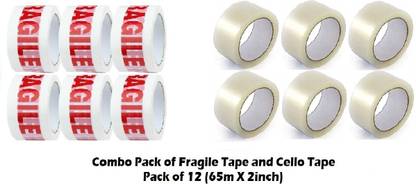 Creative Mart Combo Pack of Handle with Care (Fragile Printed Tape) and Apex Cello Tape - (65m x 2inch) (Manual)