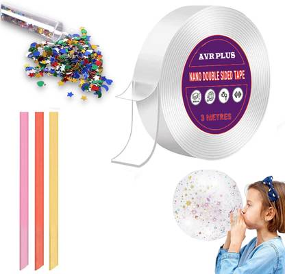 AVR PLUS Nano Tape with 1 Glitter 3 Straw Double Sided Tape Bubble for Kids Balloons (Manual)