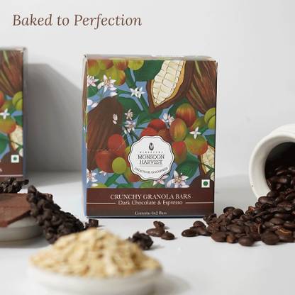 Monsoon Harvest Crunchy Granola Bars - Dark Chocolate & Espresso (Pack of 6) Box