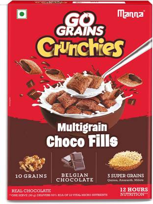 Manna Go Grains Crunchies Choco Fills Kids Breakfast Cereal Millets | Multigrain Refill