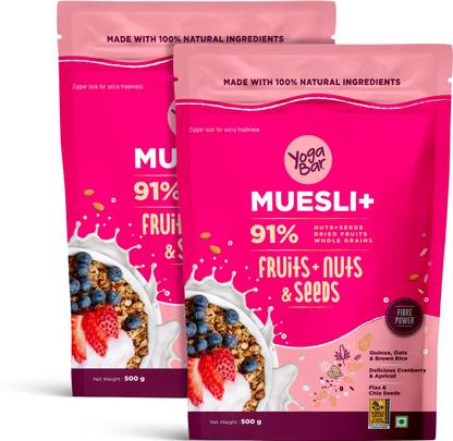 Yogabar Fruit and Nut Muesli 1kg | Muesli with 29% Fruits, Nuts and Seeds Pouch  (2 x 0.5 kg)