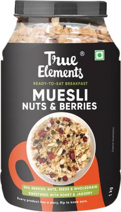 True Elements Crunchy Nuts & Berries Muesli with Almonds & Cranberries, Ready to Eat Breakfast Plastic Bottle