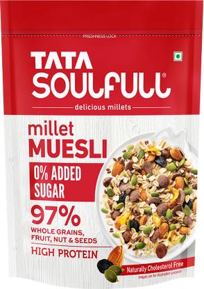 Tata Soulfull Millet Muesli, 0% Added Sugar, Naturally Cholestrol Free, Breakfast Cereal Pouch