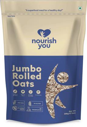 Nourish You by Nourish you Jumbo Rolled Oats | Wholegrain Breakfast | High Protein Oats for (Weight Loss) Sachet