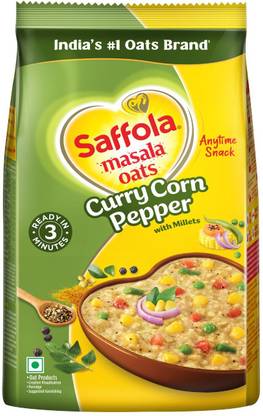 Saffola Masala Oats | Curry Corn Pepper |Anytime Snack| Ready in 3 mins Millets Goodness Pouch