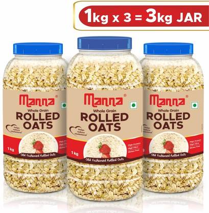 Manna Rolled Oats - 3kg| Gluten Free | High Protein & Fibre | 100% Whole Grain Plastic Bottle