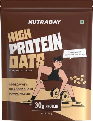 Nutrabay High Protein Oats - 750g, Dark Chocolate Raisin | Zero Added Sugar Pouch