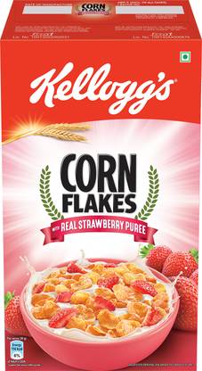 Kellogg's Corn Flakes Real Strawberry Puree, High in Iron & B Vitamins, Breakfast Cereal Box