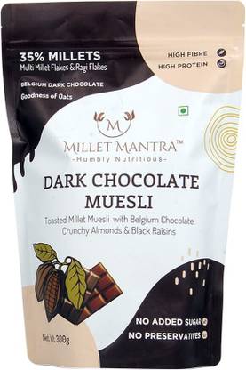 Millet Mantra by Millet Mantra Dark Chocolate Pack of 2 with Millet Flakes, Almonds & Raisins Pouch