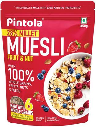 Pintola Fruit & Nut Millet Muesli (32% Fruits,Nuts & Seeds,28% Millet & 6 Wholegrains) Pouch
