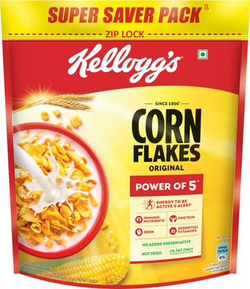 Kellogg's Corn Flakes Original, Power of Energy, Protein, Iron, Calcium & Vitamins, Cereal Pouch