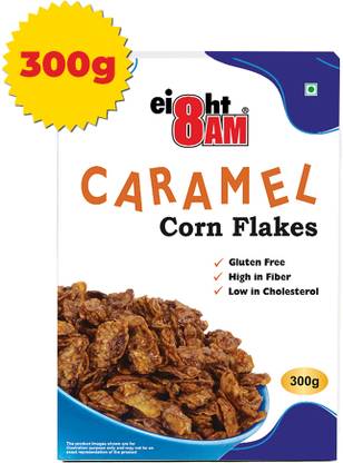 8AM Caramel Corn Flakes, Healthy, Crunchy & Tasty Snack, Breakfast Cereal Box