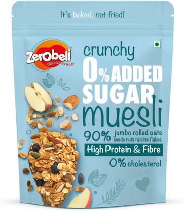 Zerobeli Crunchy 0% Added Sugar Muesli | High Protein Diabetic Friendly |100% Wholegrain Pouch