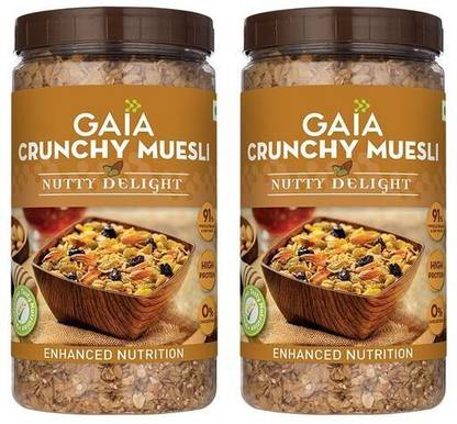 GAIA Muesli Nutty Delight 1 KG Jar (Pack of 2) Plastic Bottle