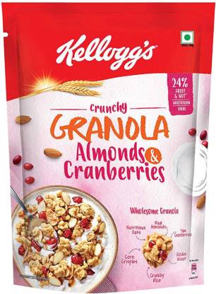 Kellogg's Crunchy Granola Almonds & Cranberries, 24% Fruit & Nut, Baked Multigrain Cereal Pouch
