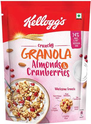 Kellogg's Granola Muesli Almonds & Cranberries ;Baked Multigrain Cereal Healthy Breakfast Pouch