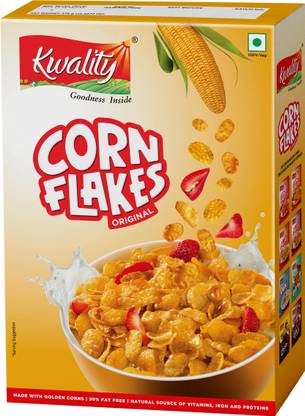 Kwality Corn Flakes Original, 99% Fat-Free, Vitamins, Iron & Proteins, Breakfast cereals Box