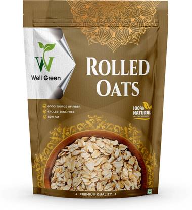 WELL GREEN by NA ROLLED OATS 500gm High Protein & Fibre, 100% Wholegrain, Oats for weight loss Pouch