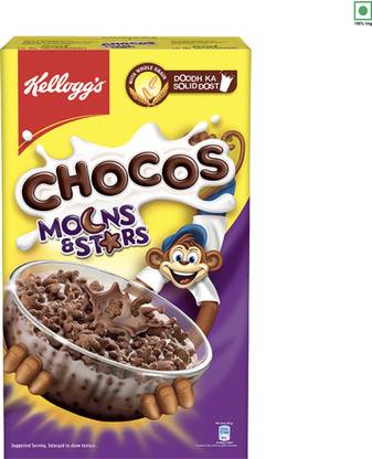 Kellogg's Chocos Moons & Stars with Whole Grain, High in Calcium & Protein, Kid's Cereal Box