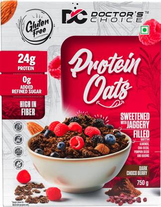 DOCTOR'S CHOICE Protein Oats, 24g Pure Protein, Jaggery Sweetened, No Additives & Refined Sugar. Box