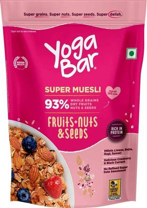Yogabar Muesli 500g Fruits Nuts&Seeds| Breakfast Cereal with High Fibre, High Protein Pouch