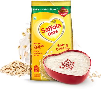 Saffola Oats, Instant Rolled Oats, Soft & Creamy Oats, Power of Protein, Iron & Fibre Pouch