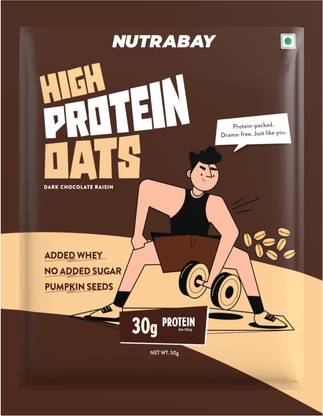 Nutrabay High Protein Oats - 50g, Dark Chocolate Raisin | Zero Added Sugar Pouch