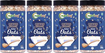 Nutriorg Certified Organic Rolled Oats | Gluten-Free | Ideal for Weight Loss & Breakfast Plastic Bottle