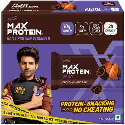 RiteBite Max Protein Daily Choco Almond 10gm Protein Bar Box Pouch