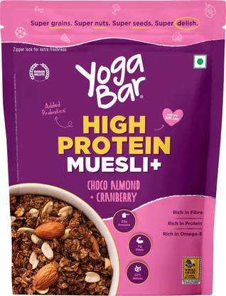 Yogabar High Protein Muesli, Choco Almond & Cranberry with Probiotics and Omega - 3 Pouch