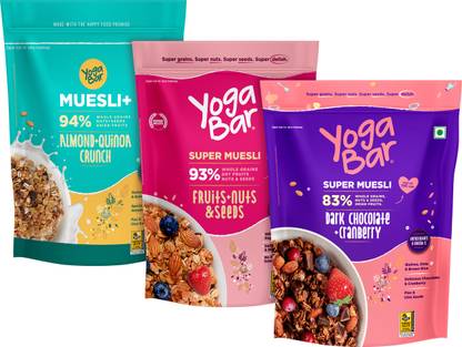 Yogabar by Yoga Bar Muesli Fruits, Nuts & Seeds|Dark Chocolate Cranberry|Almond Quinoa Crunch Pouch
