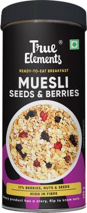 True Elements Seeds & Berries Muesli - High Protein Breakfast Cereal, Rich Source of Energy Tin