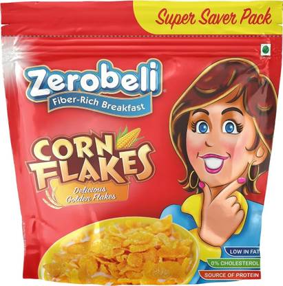 Zerobeli Delicious Low Fat Golden Corn Flakes | Fiber Rich Breakfast | Source of Protien Pouch
