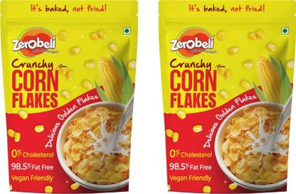 Zerobeli Delicious Low Fat Golden Corn Flakes | Fiber Rich Breakfast | Source of Protien Pouch