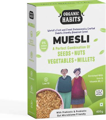 ORGANIC HABITS Muesli Diabetic Friendly, Seeds Nuts Vegetables & Millets Zero Sugar Low Gi Box