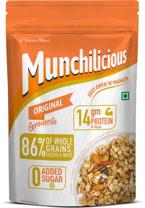 MUNCHILICIOUS Granola Original | High in Protein & Fiber | Ready To Eat Breakfast Cereal Box