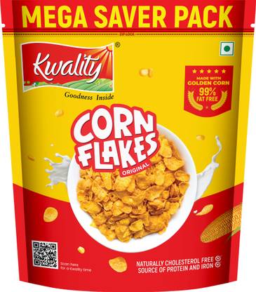 Kwality Corn Flakes Original, 99% Fat-Free, Vitamins, Iron & Proteins, Breakfast cereals Pouch