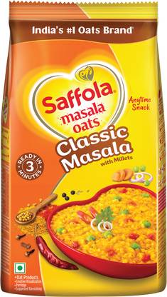 Saffola by Saffola Masala Oats, Classic Masala Anytime Snack Ready in 3 mins No added preservatives Pouch