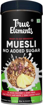True Elements No Added Sugar Muesli - Real Fruits & Nuts, Fibre Rich Ready to Eat Breakfast Tin