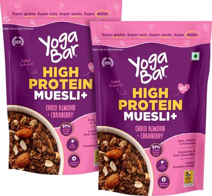 Yogabar Protein Muesli 1.7kg Choco Almond&Cranberry with Probiotics and Omega 3|850g x 2 Pouch