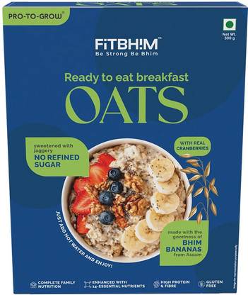 Pro-To-Grow Fitbhim Ready-to-Eat Jaggery Oats with Bhim Banana - No Refined Sugar, Healthy Box