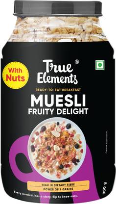 True Elements Crunchy Fruity Delight Muesli, Ready To Eat Breakfast cereal, High in Fibre Plastic Bottle