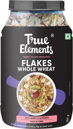 True Elements Wheat Flakes with Honey & Almonds - No Added Sugar & Naturally Cholesterol-Free Plastic Bottle
