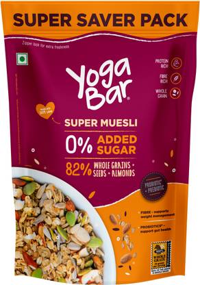Yogabar Muesli 700g, No Added Sugar with Probiotics & Prebiotics, Contains Seeds+Almonds Pouch