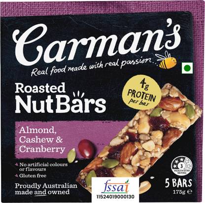 Carman's Bar Nut Almond, Cashew & Cranberry 175g Box