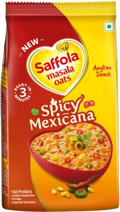 Saffola by Saffola Masala Oats Spicy Mexican, Spicy Flavoured Rolled Oats with High Fibre, 400g Pouch